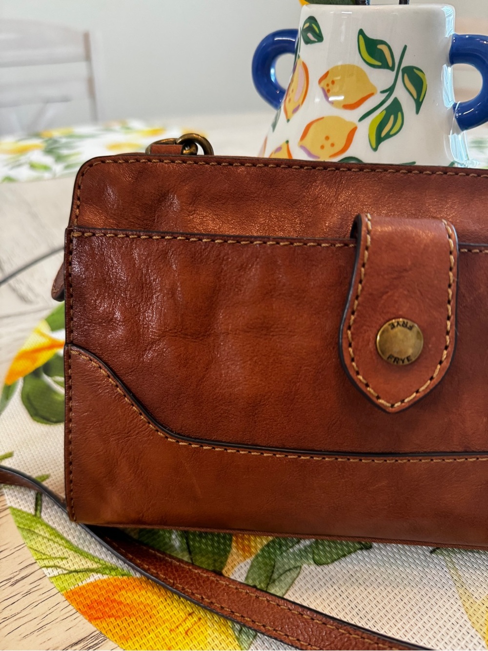 Frye Lucy Cognac Leather Crossbody Organizer Bag - Picture 7 of 16
